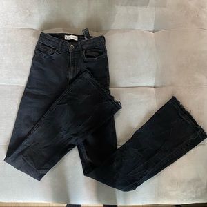 ZARA 🖤 Distressed Hem Skinny Flare Black Jeans 24W